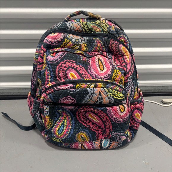 Vera Bradley Handbags - Vera Bradley Campus Backpack Quilted Cotton Multi-Color Paisley Navy Blue